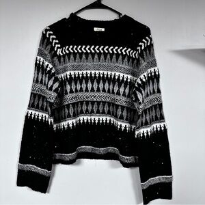 ANA A New Approach Soft Nordic Look Sweater Black /White / Gray, Tiny Sequins, M
